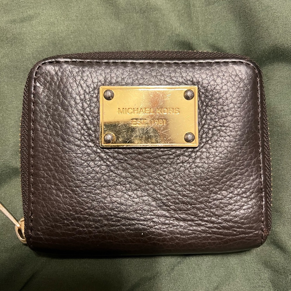 Michael Kors Dark Brown Leather Accessory with Gold Plate
